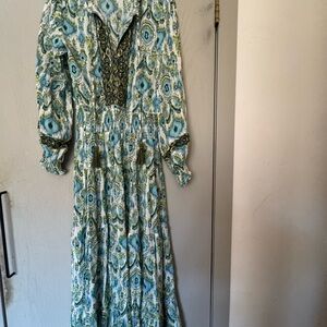 Zara Long Sleeve Paisley Dress - Green and Blue